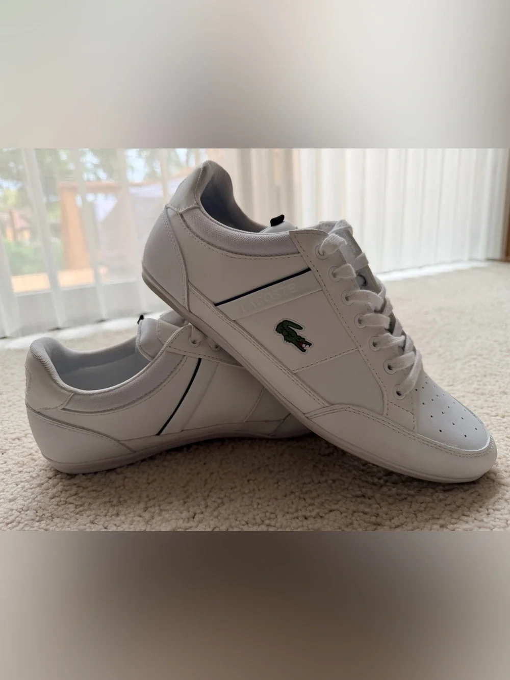 Lacoste White Leather Low-Top Sneakers with Green Crocodile
